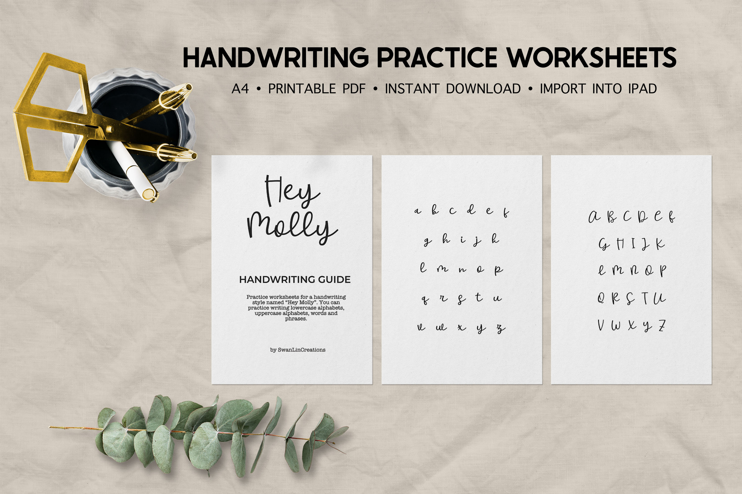 Hand Lettering Practice Worksheets Monoline Lowercase Alphabet Traceable  and Reusable 
