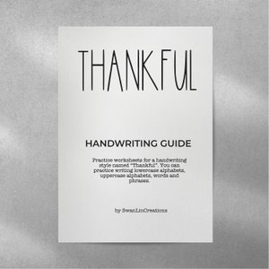 Thankful Monocase Hand Lettering Printable Brush Pen Handwriting Practice Worksheets