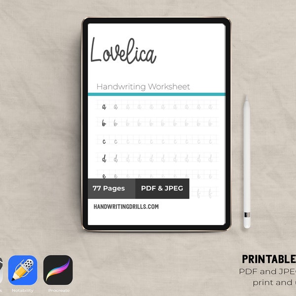 Lovelica Handwriting Practice Worksheet for Adults