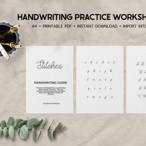 Stitches Cursive Hand Lettering Printable Handwriting Practice Worksheets - Great for Wedding Invitations