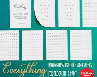 Look Inside -  Everything Handwriting Practice for Adults - Hand Lettering - Printable - Preview Whole Book All Pages