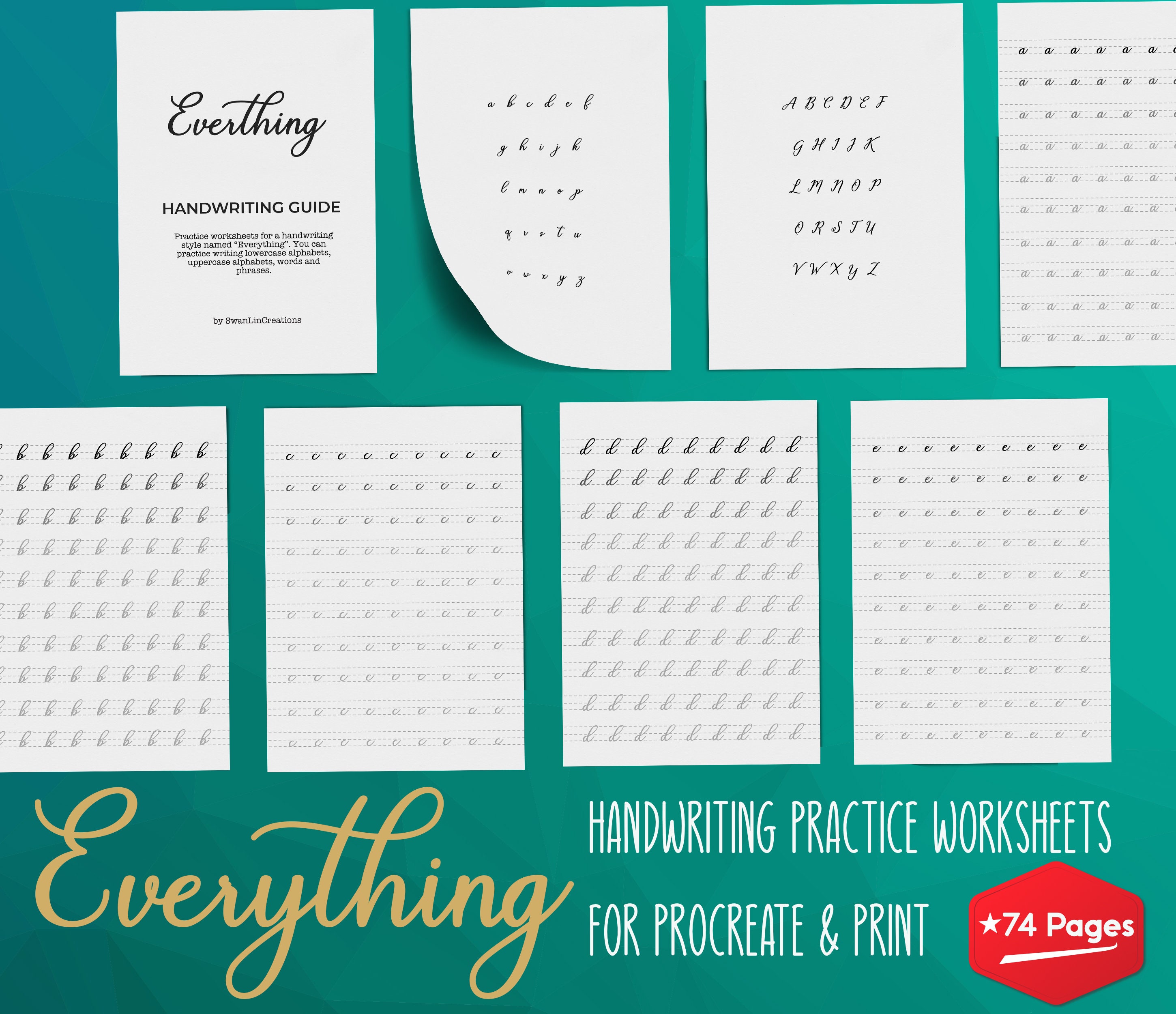 Look Inside Everything Handwriting Practice for Adults Hand Lettering  Printable Preview Whole Book All Pages 