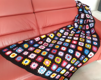 Couverture patchwork 120x200, XXL, crochetée, plaid, carré grand-mère, fait main, look vintage, cadeau