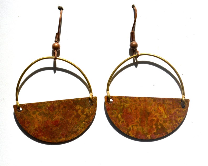 Half Circle Patina Earrings Copper Dangle Earrings Patina Copper Boho Blue Patina Copper Patina Rustic Patina Green Verdigris Earrings