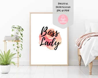 Boss Lady Printable, Typography Home Decor, Business Women Wall Art DIY 8x10 Gift For Boss  Office Glam Decor Boss quote print
