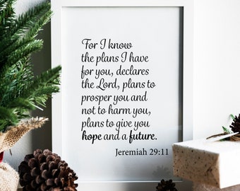 For I Know The Plans  I Have For You Scripture Quote Instant Download Print, Christian Home Decor, Positive Christmas Gift Typography Print