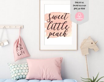 Sweet Little Peach Baby Shower Sign, Coral Nursery Wall Art, Sweet Girl Print, Blush Pink Baby Girl Printable Baby Bedroom, Baby Shower Gift