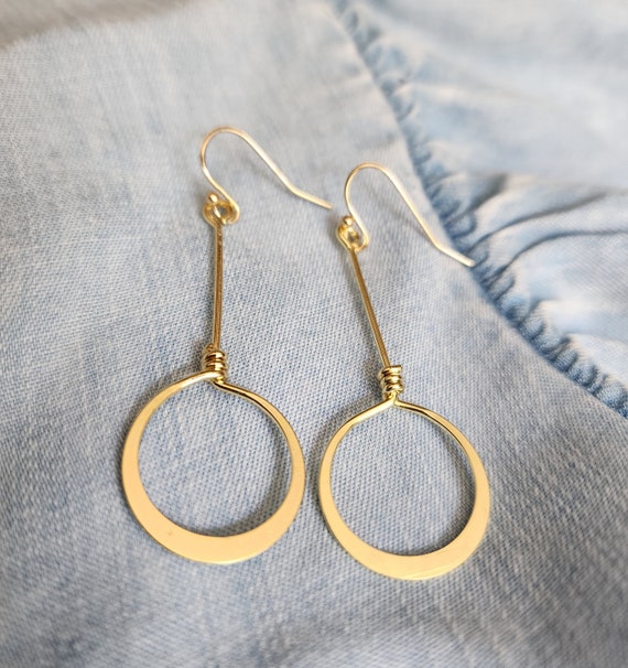Gold Hoop dangle  Earrings 18 kt gold pl geometric