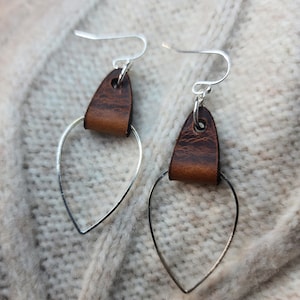 Leather teardrop dangle  Earrings Genuine Leather design 2 inch length handmade stout leather