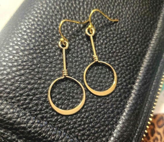Gold Hoop dangle  Earrings 18 kt gold pl geometric