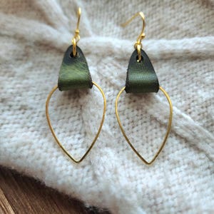 Handmade Leather Teardrop Earrings: Sterling Silver Wire, 2 inch