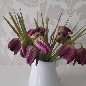 Snakes head fritillary, Mauve  fritillaria, Faux flowers, Artificial silk spring flowers, Windowsill vase, Tablecentre, Spring posy