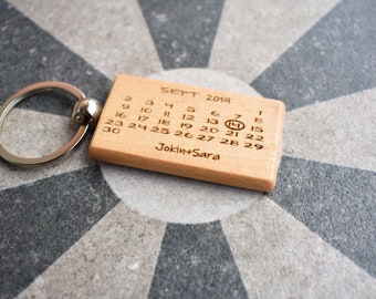 Personalised Laser Engraved Wooden Calendar Keyring