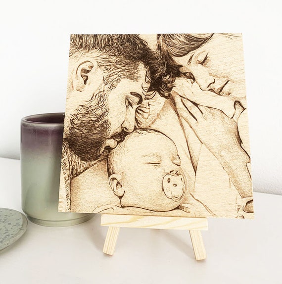 Gravure laser bois Photo.Wood portrait. Plaque gravée. Photo - Etsy France