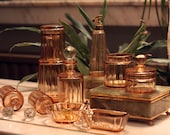 Baccarat Antique Art Deco (1916) Boudoir Set (10 pieces) Amber Rose Crystal Glass