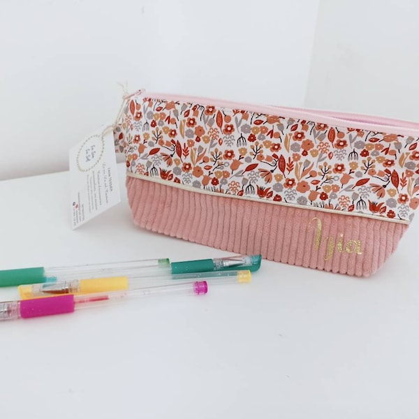 Trousse à crayons personnalisé avec prénom, trousse d'école, trousse enfant/adulte originale, liberty et Velours côtelé.