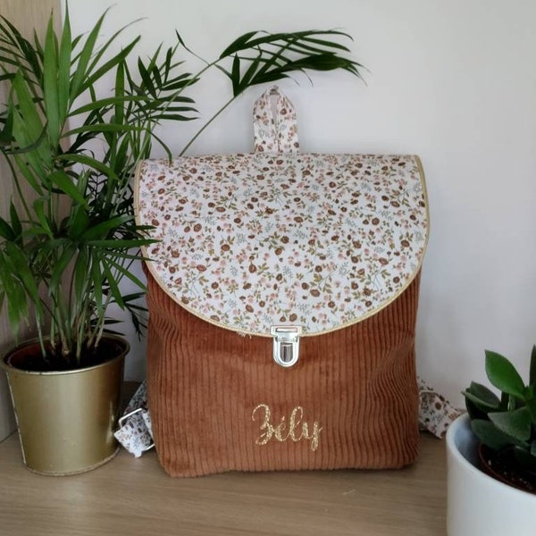 Sac à dos maternelle avec prénom, sac à dos crèche personnalisé, sac enfant nounou, sac à dos velours côtelé.cadeau naissance bebe