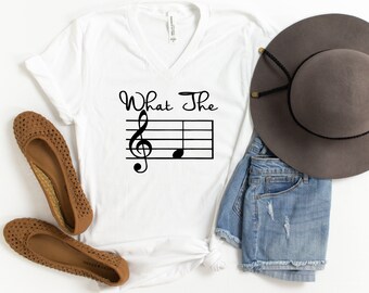 What The F Musical Note V-Neck T-Shirt, Musician Merch, Pianist V-Neck T-Shirt, Music Lover Tee, Piano, Funny, Sarcastic, Novelty, Gift