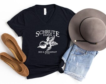 Schrute Farms V-Neck T-Shirt, The Office Merch, Schrute Farms EST 1812 Schrute Farms, Dwight Schrute Beed Farm V-Neck T-Shirt, Michael Scott