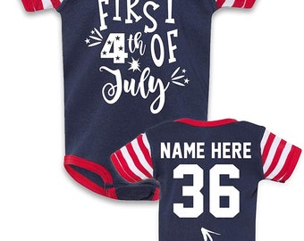 Patriotic Baby Shirts - My First 4th July Customize Name & Number - 4th of July Baby Outfit - Custom Customized Personalized Gift for Baby