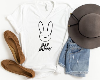 Bad Bunny V-Neck T-Shirt | Bad Bunny Tee | Bad Bunny V-Neck T-Shirt | Bad Bunny | Bad Bunny Short Sleeve Shirt| Bad Bunny V-Neck Shirt