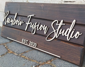 Letrero de logotipo de madera personalizado, letrero comercial personalizado, letrero de escaparate, estudio, letrero de logotipo cortado con láser, letrero de oficina de madera, nuevo regalo comercial