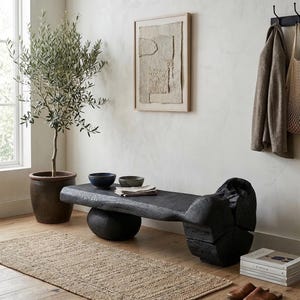 Solid Wood Bench, Log Bench, Charred, Organic, Modern Sculptural Seat, Logniture