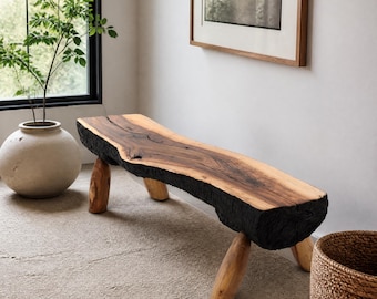 Live Edge Walnut Bench, Wabi-Sabi, Brutalist, Log Furniture, Logniture