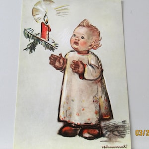 vintage Hummel - contemplation d'une bougie de Noël - Carte postale