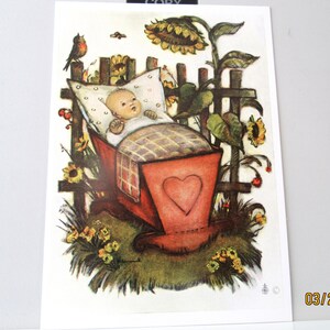 vintage Hummel - Bébé dans son berceau - Carte postale