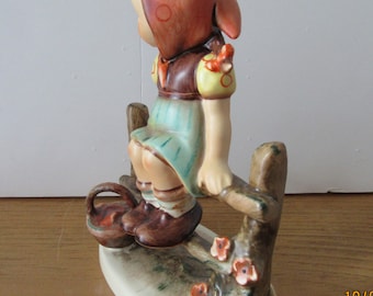Vintage 1980's Goebel-hummel 'just Resting' Girl Sitting on Fence