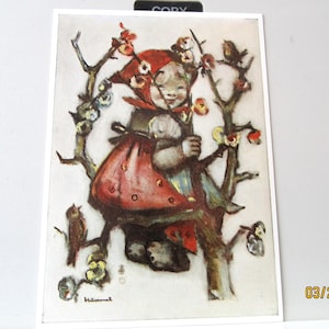 vintage Hummel - Lieserl est assis dans l'arbre en fleurs - Carte postale