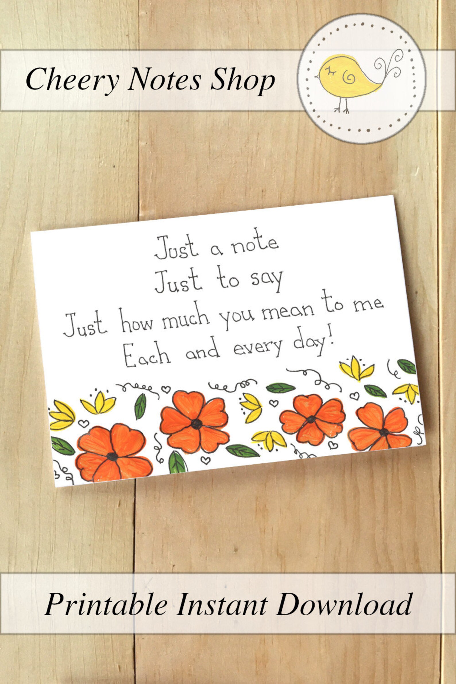 Printable Just a Note Card Instant Download Caring During - Etsy