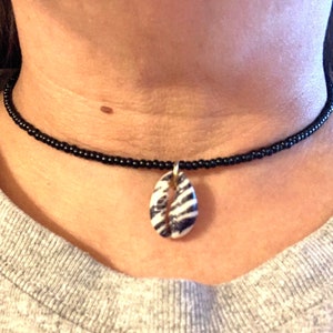 Picture stone jasper gemstone beaded choker necklace wrap memory wire boho hippie brown statement unique jewelry handmade gift for her