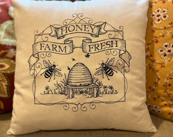 Embroidered 16 inch square handmade in USA farmhouse style pillows-