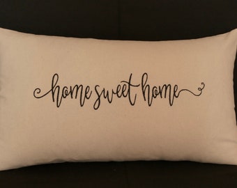 Embroidered "home sweet home" on custom made in the USA lumbar Pillow