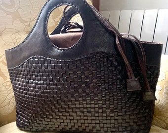 large format woven leather tote bag