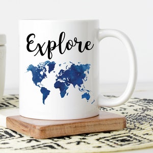 Explore Mug | World Map | Gift For Traveler | Wanderlust Mug | World Travel | Adventure Mug | Travel Quote | Travel Gift | Study Abroad