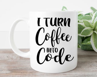 Taza "Convierto el café en código" / Taza de programador / Taza de codificador de computadoras / Taza de TI / Regalo para codificador / Regalo de programador / Licenciatura en Ciencias de la Computación