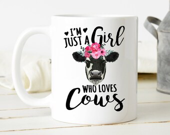 Sono solo una ragazza che ama le mucche Tazza / Tazza da caffè con mucca carina / Regalo con mucca floreale / Regalo per gli amanti delle mucche / Regalo per gli amanti delle mucche / Tazza da fattoria / Regalo per lei