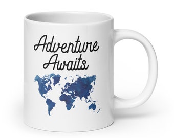 Adventure Awaits | Cute Travel Mug | Travel Quote | World Travel | Wanderlust Coffee Mug | Vacation Mug | Gift For Traveler | Study Abroad