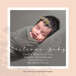 Willkommen Baby Ankündigung Vorlage, geschichtete PSD Datei, Neugeborenen Fotografie Karten Vorlage, Instagram Vorlage
