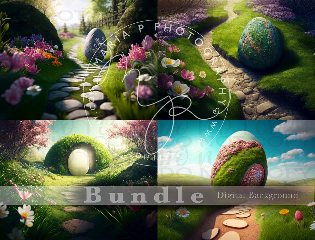 Easter Background Path Easter Path Digital Backgrounds Bundle, Gigant Egg, Magical Land ...