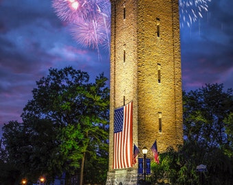 Ft Thomas Tower in Kentucky with Fireworks wall art print