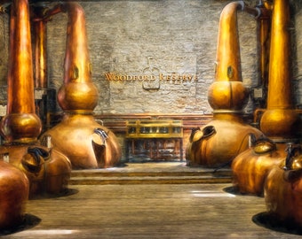 Woodford Reserve, 6 Copper Pot Stills, bourbon, Kentucky art, man cave, KETTLE ROOM