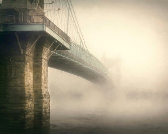 Cincinnati, Ohio - John A. Roebling Suspension Bridge In Fog (4 Sizes fine Art Prints, Giclees)