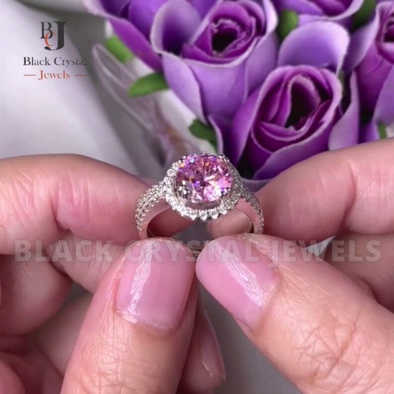 Halo Ring Set 2 Carat Pink Created Diamond Wedding Ring 14k Etsy