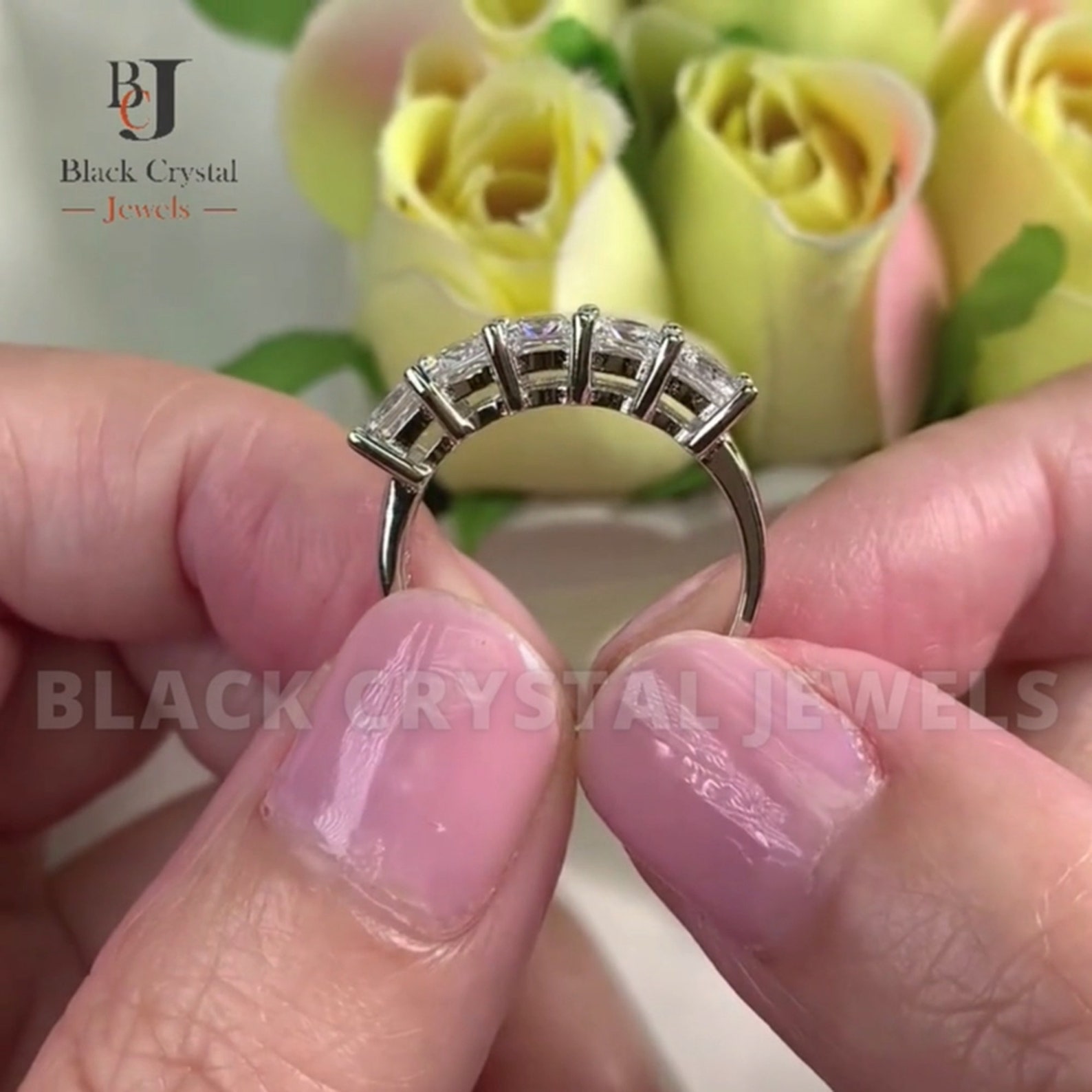 five-stone-diamond-ring-1-25-ct-princess-cut-ring-sterling-etsy