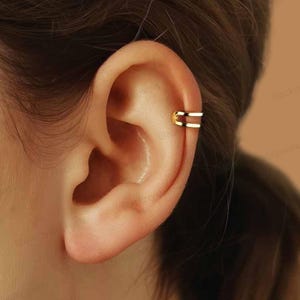 18K Gold Plated 925 Sterling Silver Hollow Double Layer Non-Pierced Ear Cuff Clip-On Earrings