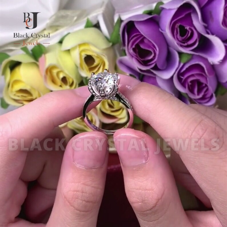 3 Carat Lab Created Diamond Ring Round Engagement Ring 925 Etsy